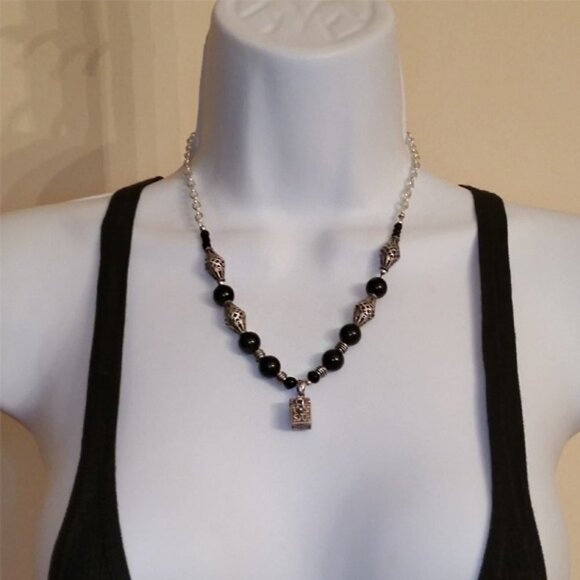 𝅺Secret box prayer locket pendant beads and chain necklace dark romantic goth. - Picture 1 of 4